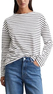 Marc OPolo Women's Long-Sleeved T-Shirt with Striped Boat Neck