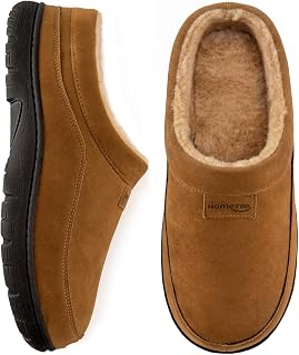 HomeTop Men's Slippers Moccasin Warm Soft Non-Slip Memory Foam Indoor Shoes for Home