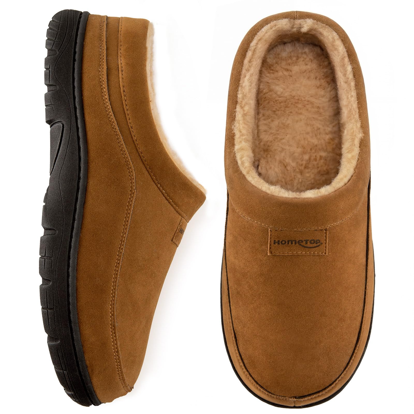 HomeTop Men's Slippers Moccasin Warm Soft Non-Slip Memory Foam Indoor Shoes for 