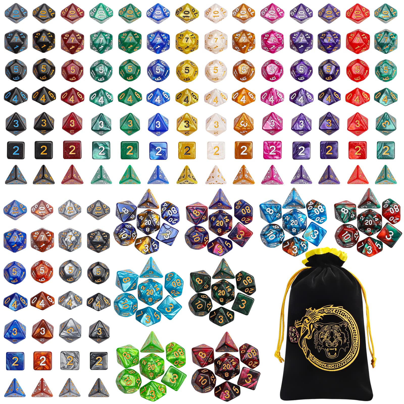 CiaraQ 182pcs Polyhedral Dice Set for Dungeon and Dragons MTG Table Games | 26 R