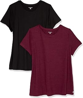 Amazon Essentials Women's Tech Stretch Short-Sleeved Sports Shirt for Fitness and Running, Multi-Pack