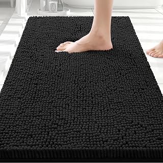 Smiry Bathroom Rugs 30X20, Luxury Chenille Extra Soft Absorbent Bath Mat | Black, Machine Washable Non-Slip Plush Bath Mats for Bathroom, Tub, Shower, and Floor, Home Decor