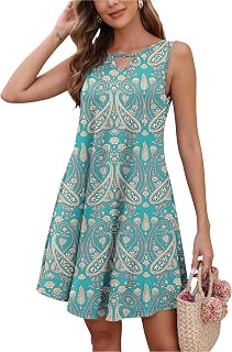 AUSELILY Women's Summer Sleeveless Dress Solid Color Stamp Elegant Beach Dress