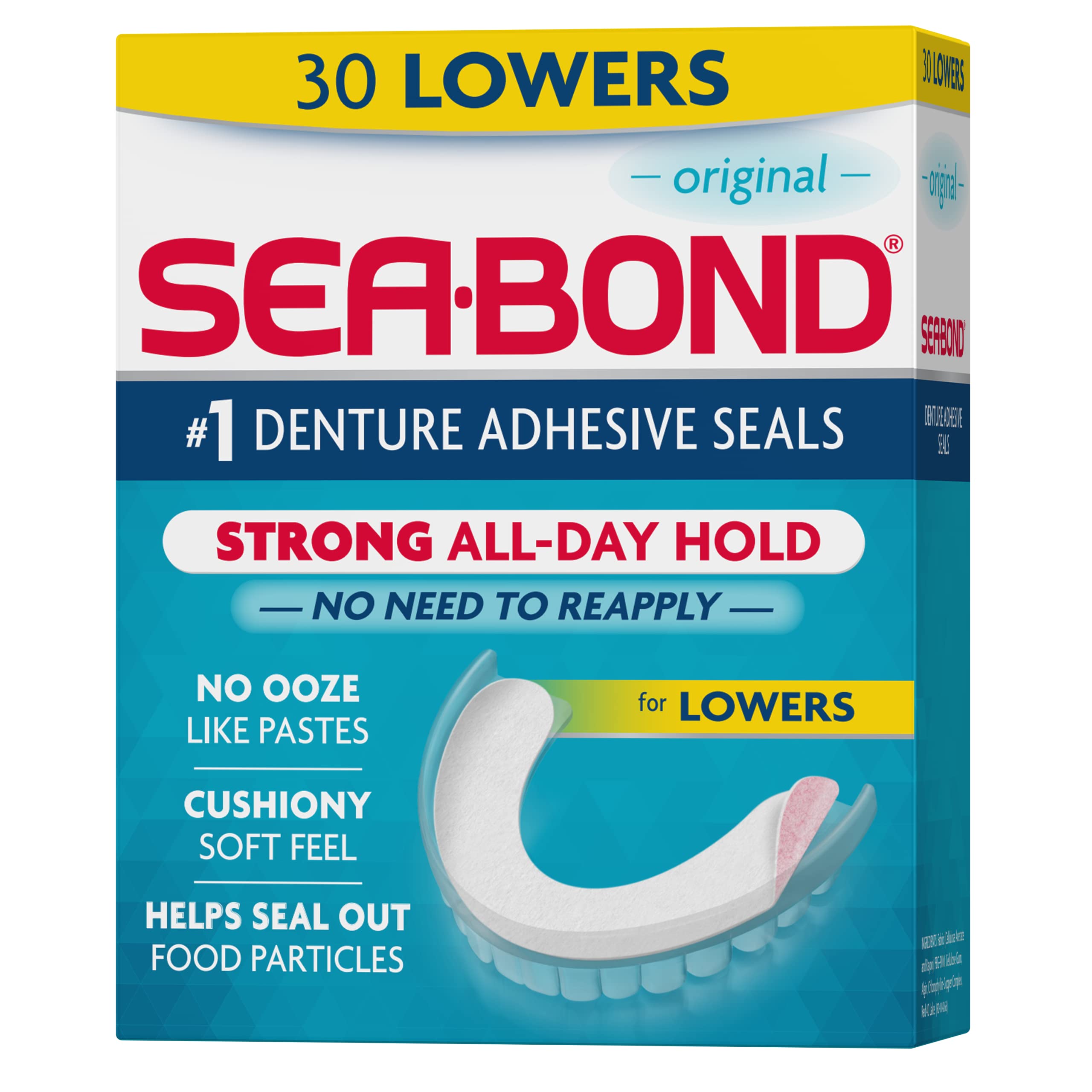 SEA-BOND Denture Adhesive Seals, Original, Lowers, 30 Count (1 Pack) | Zinc-free