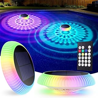 Brizled Solar Pool Light, 2 Pack 6.4in RGB Color Changing Floating Pool Lights with Top & Bottom Glow, IP67 Waterproof LED Solar Floating Lights Outdoor with Remote for Fountain Spa Pond Party Yard