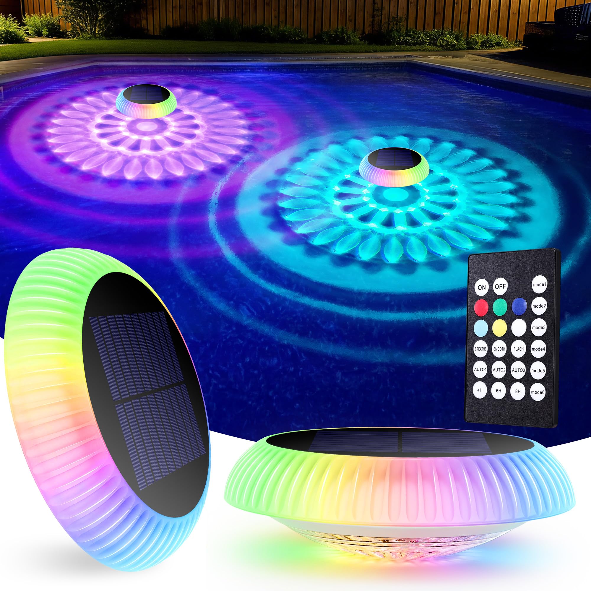 Brizled Solar Pool Light, 2 Pack 6.4in RGB Color Changing Floating Pool Lights w