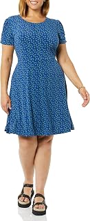 Amazon Essentials Women's Short Sleeve Round Neck Ruched A-Line Dress (Available in Plus Size)