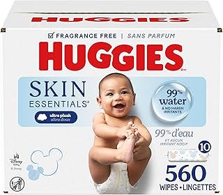 Huggies Skin Essentials Baby Wipes, Hypoallergenic, 99% Water, 10 Flip Top Packs (560 Wipes Total)