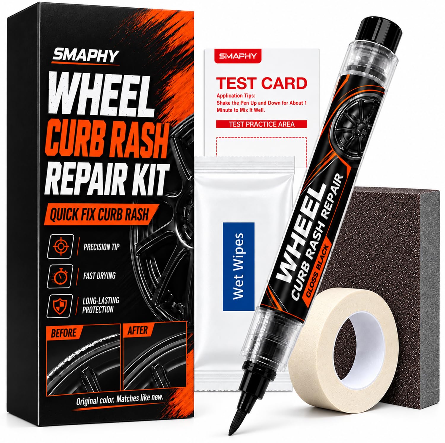 SMAPHY Wheel Scratch Repair Kit, High Gloss Black Rim Paint Pen - Curb Rash | DI