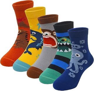 LOFIR Cotton Socks for Boys Children: Funny Seamless Socks for Boys - Novelty Animal Socks for Birthday Party Gift Idea 5 Pairs 23-38