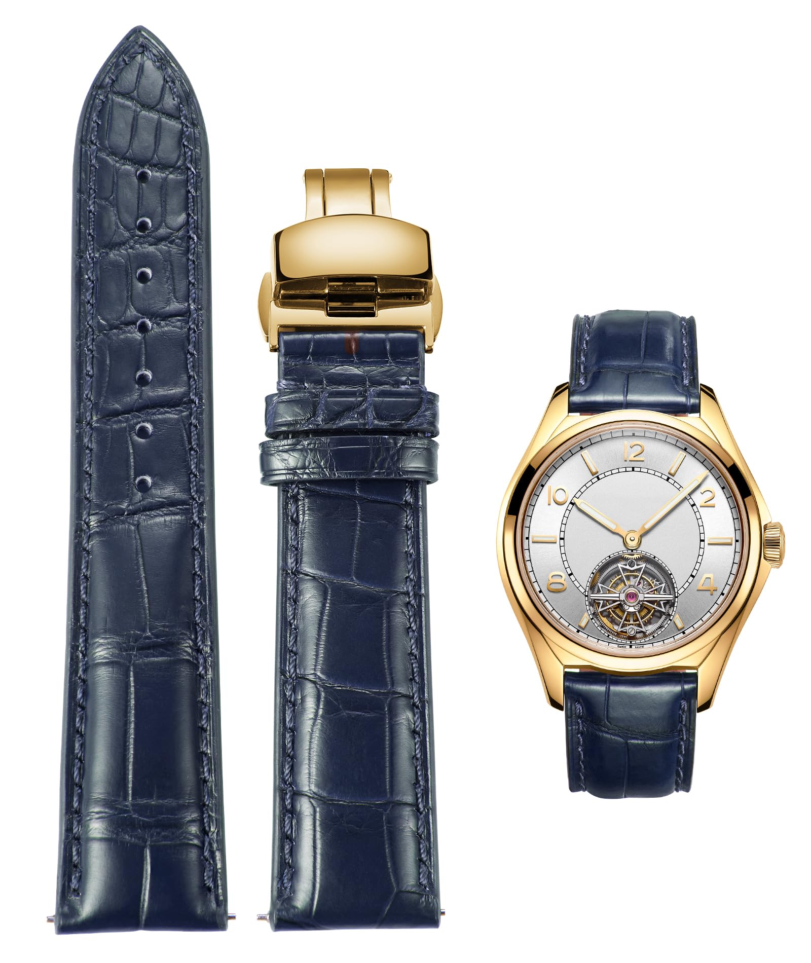 BINLUN Leather Strap Genuine Embossed Crocodile Leather Watch Bracelet Men Women