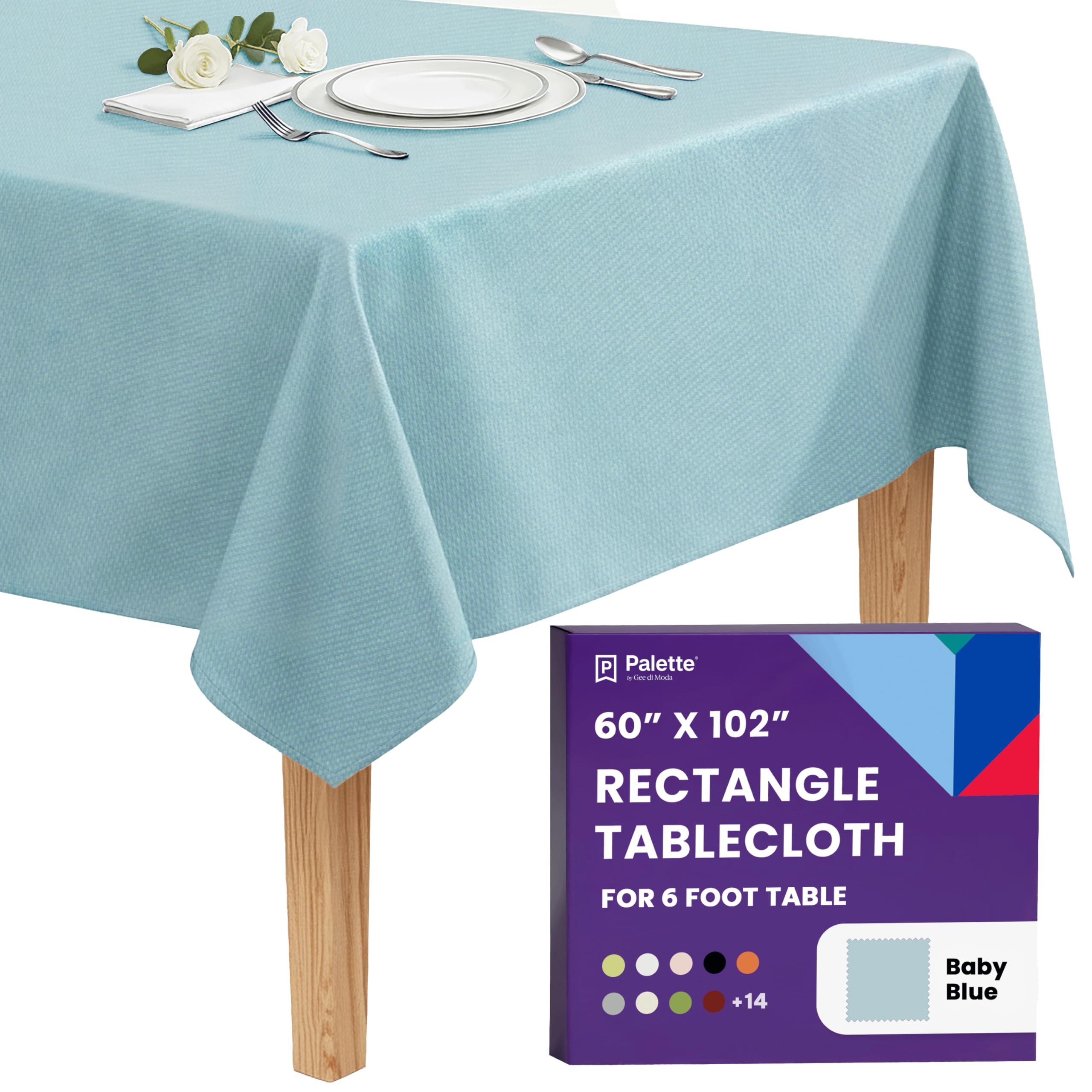 Gee Di Moda Rectangle Tablecloth - 60 x 102 Inch Baby Blue Table Cloth for 6 Foo
