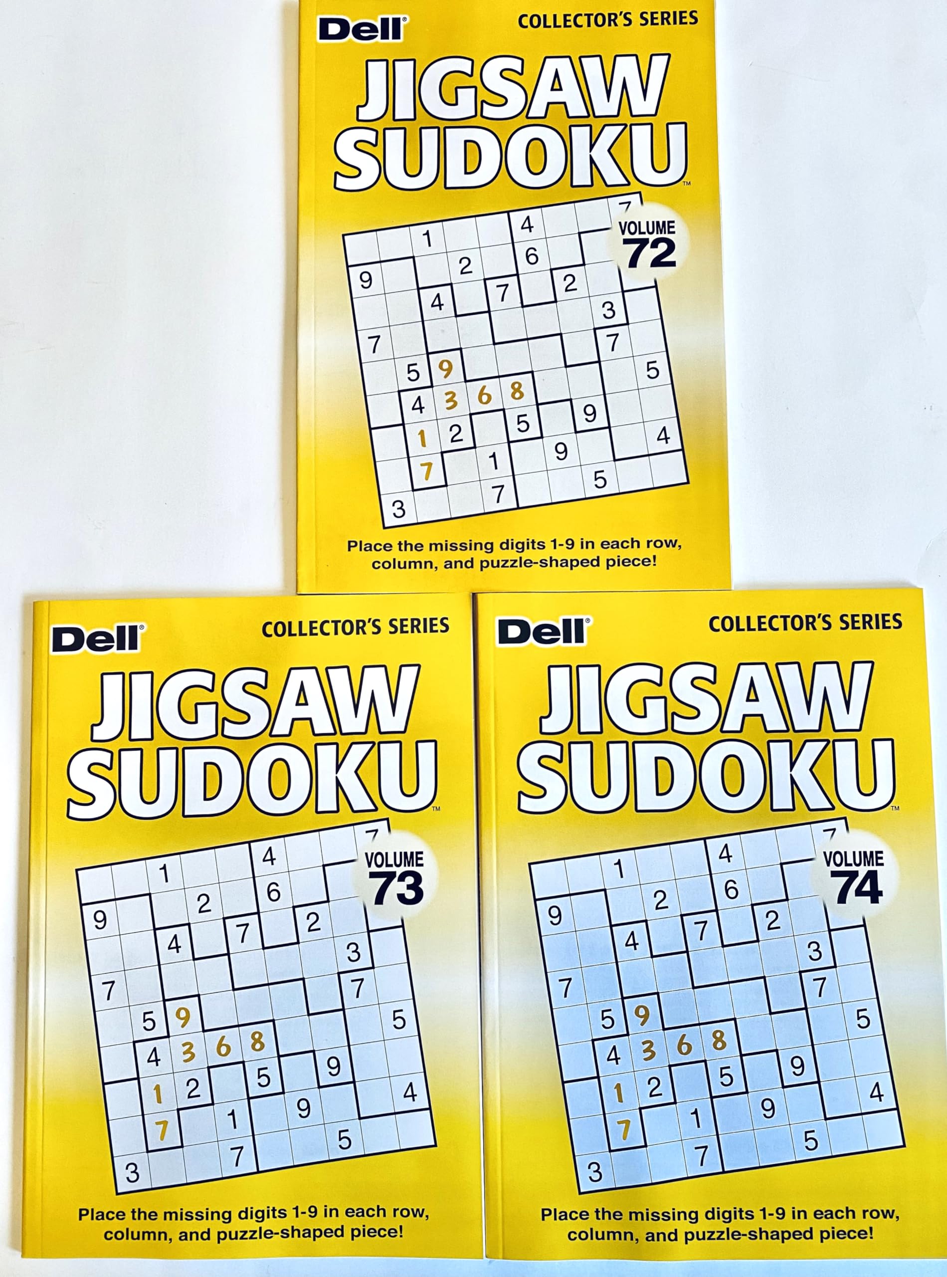 Volumes 72, 73, and 74 of the Jigsaw Sudoku from the Dell Collectors Series (Pen