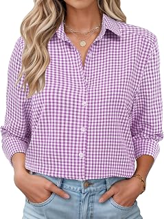 LOMON Womens Long Sleeve Button Down Shirts Casual Loose Fit Cotton Collared Blouses