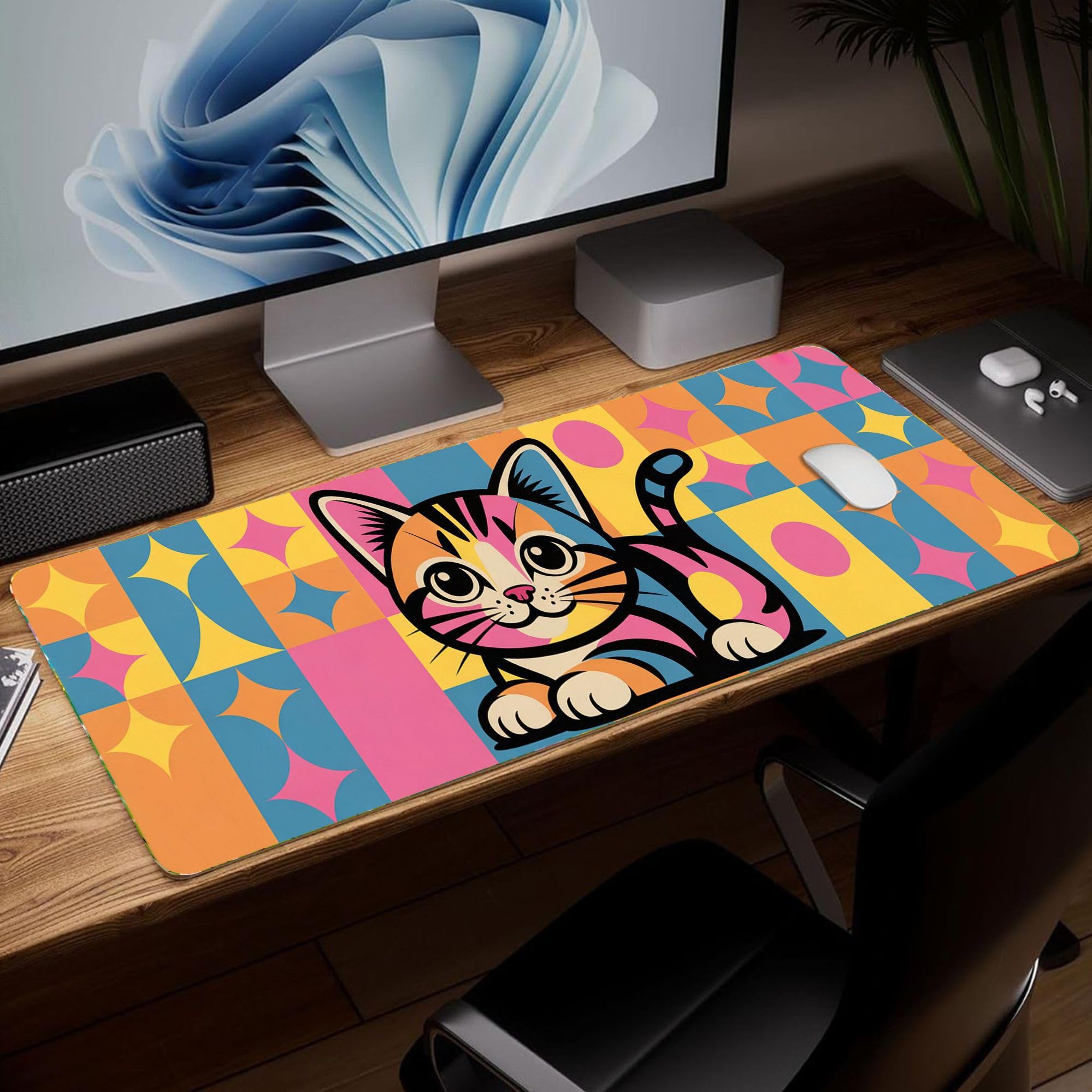 Bohemia Leather Desk Pad, Colorful Art Mouse Pad, Large Computer Keyboard, Gamin
