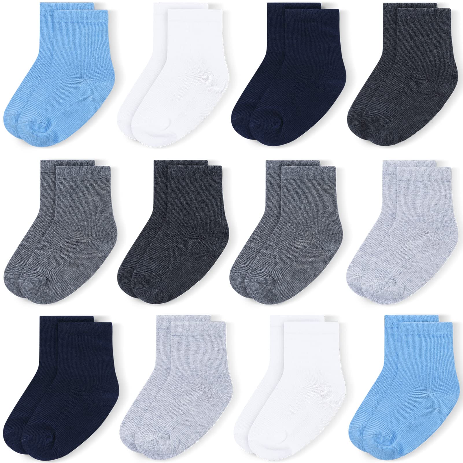 JAKIDAR 12 Pack Baby Toddler Socks Non Slip Grip Cotton Crew Socks for Boys Girl