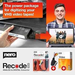 Nero VHS to USB Video Grabber Recode Stick – Analogue-to-Digital Converter for VHS, Hi8 & Camcorder | Nero Video Editing Software Included | Digitise to MP4 | PAL/NTSC | Windows 11/10