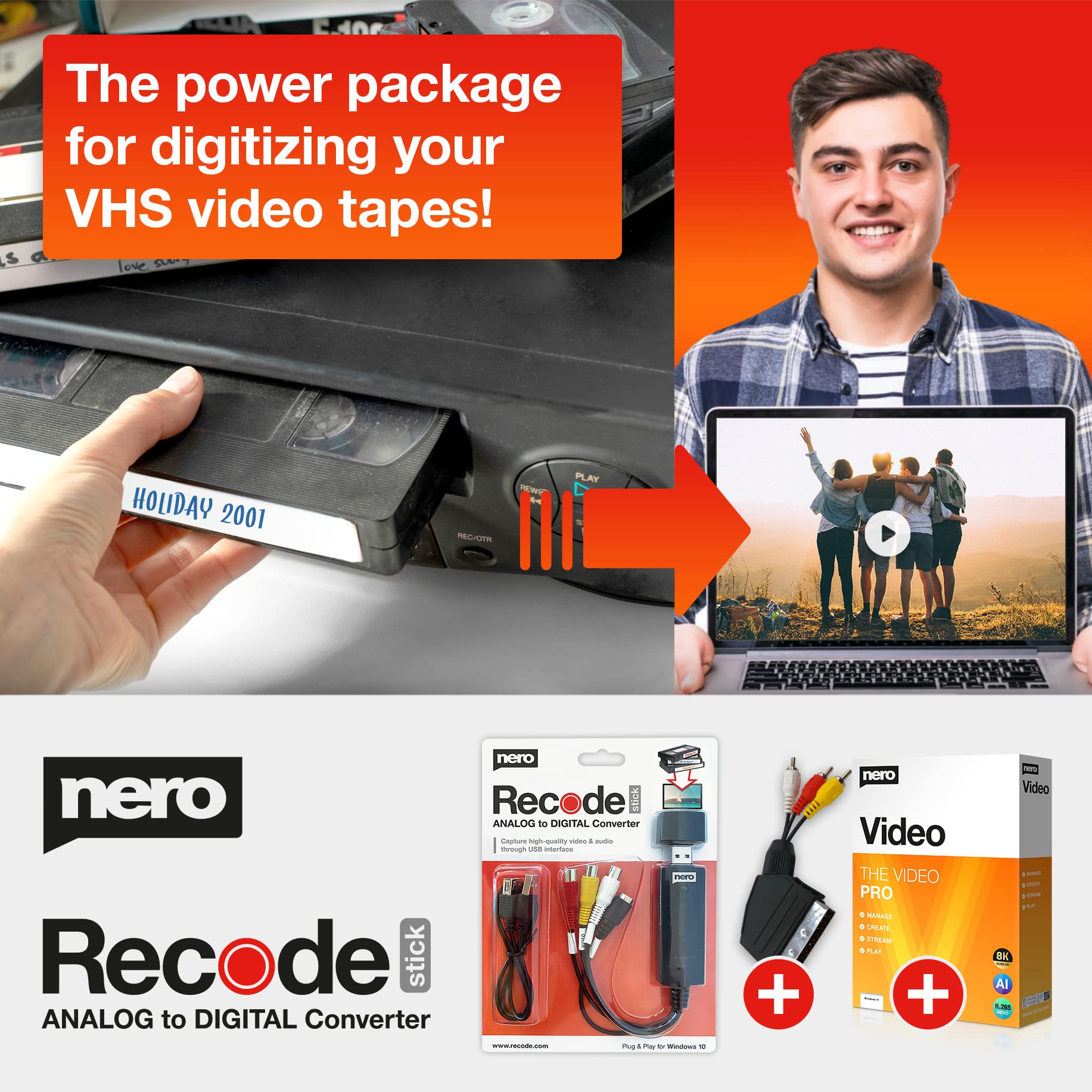 Nero VHS to USB Video Grabber Recode Stick – Analogue-to-Digital Converter for V