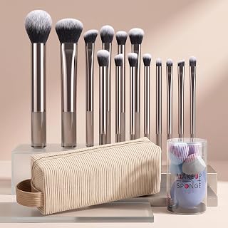 20Pcs Makeup Brush Set with Storage Bag & Beauty Sponge, Soft Synthetic Face Eye Brushes for Foundation Blush Eyeshadow Concealer(Champagne)