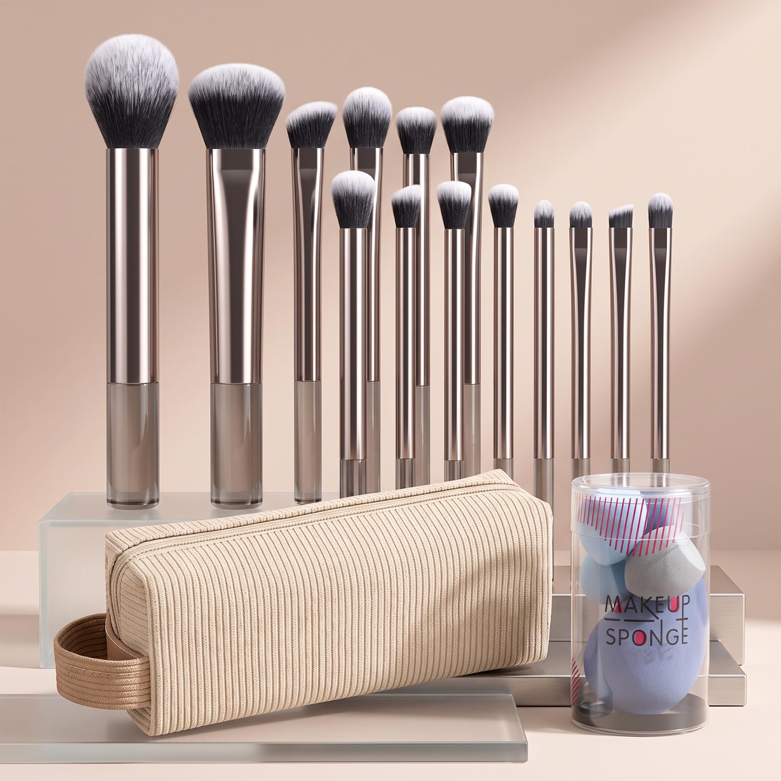20Pcs Makeup Brush Set with Storage Bag & Beauty Sponge, Soft Synthetic Face Eye