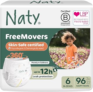 Naty FreeMovers Nappy Pants, Size 6 (14–20 kg), 96 Count