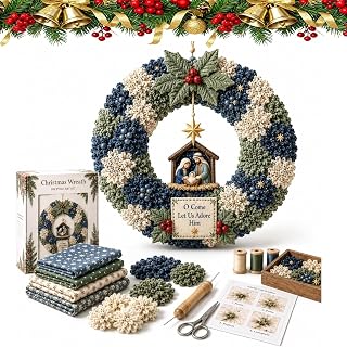 rpuw 3D Fabric Poke Wreath DIY Kit, Christmas Wreath Craft Kit for Adults Beginner-Friendly No-Sew Craft, 3D Texture, Relaxing Holiday Project, Handmade Door Decor (Color B)