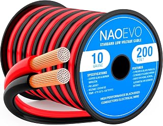 NAOEVO 10 Gauge Wire 2 Conductors, CCA Red Black Electrical Wire, 200FT