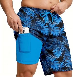 Big and Tall Swim Shorts Men's 10 in Tropical Printing Bathing Suit