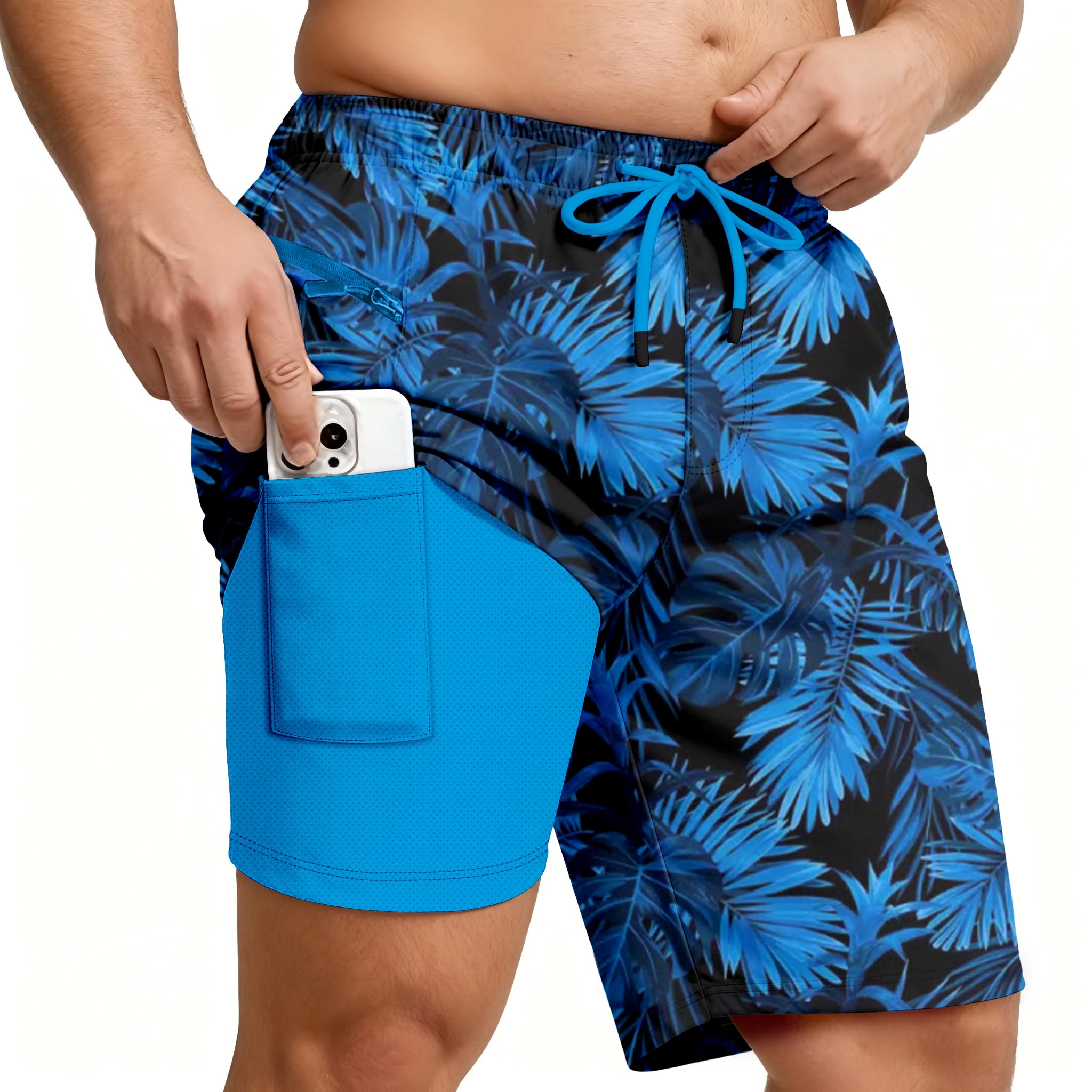 Big and Tall Swim Shorts Men's 10 in Tropical Printing Bathing Suit