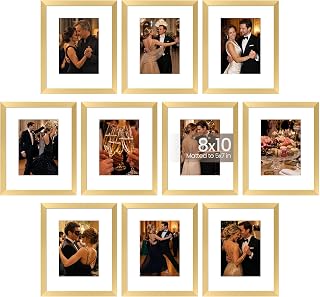 upsimples 8x10 Picture Frame, Photo Collage Wall Decor Set of 10, Gold