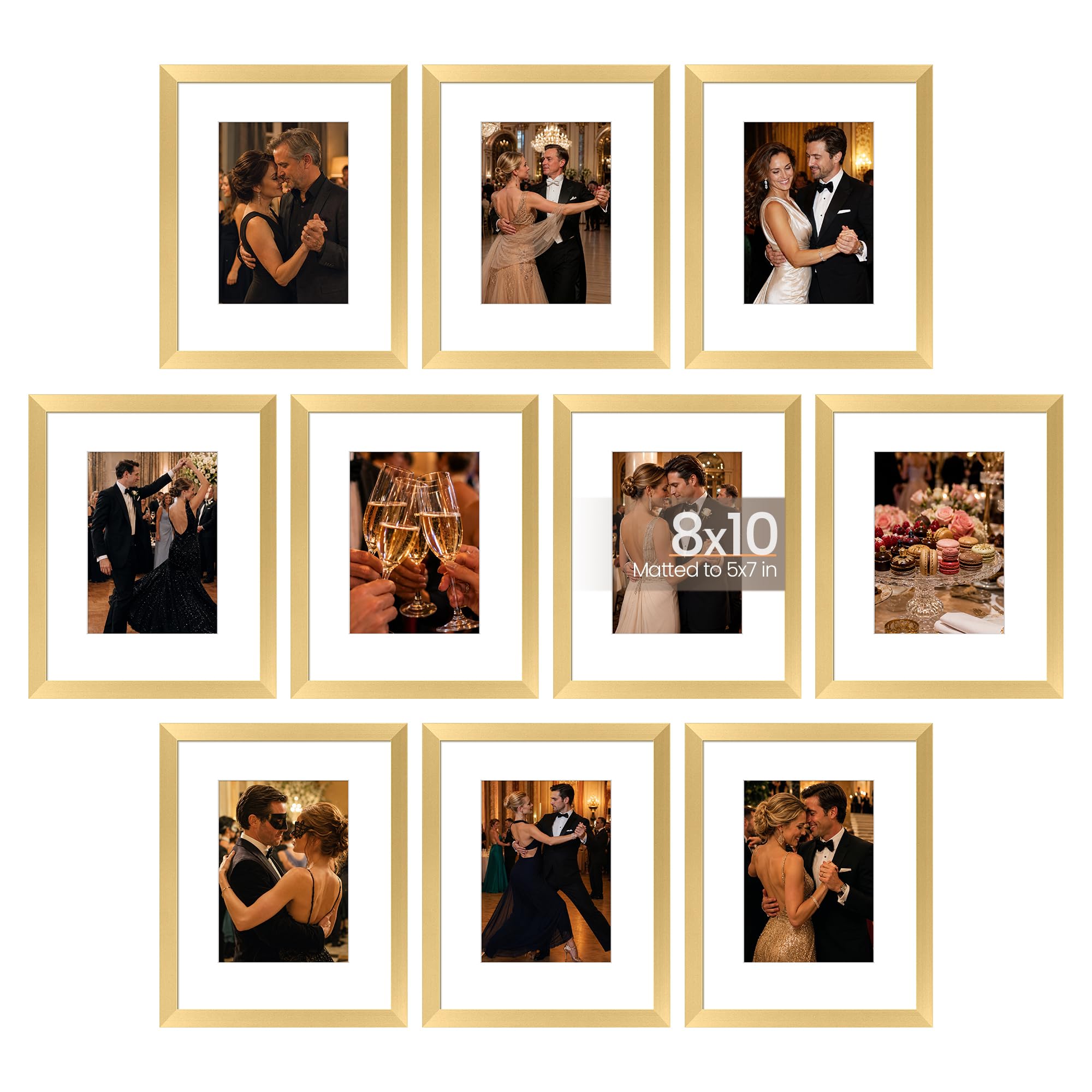 upsimples 8x10 Picture Frame, Photo Collage Wall Decor Set of 10, Gold