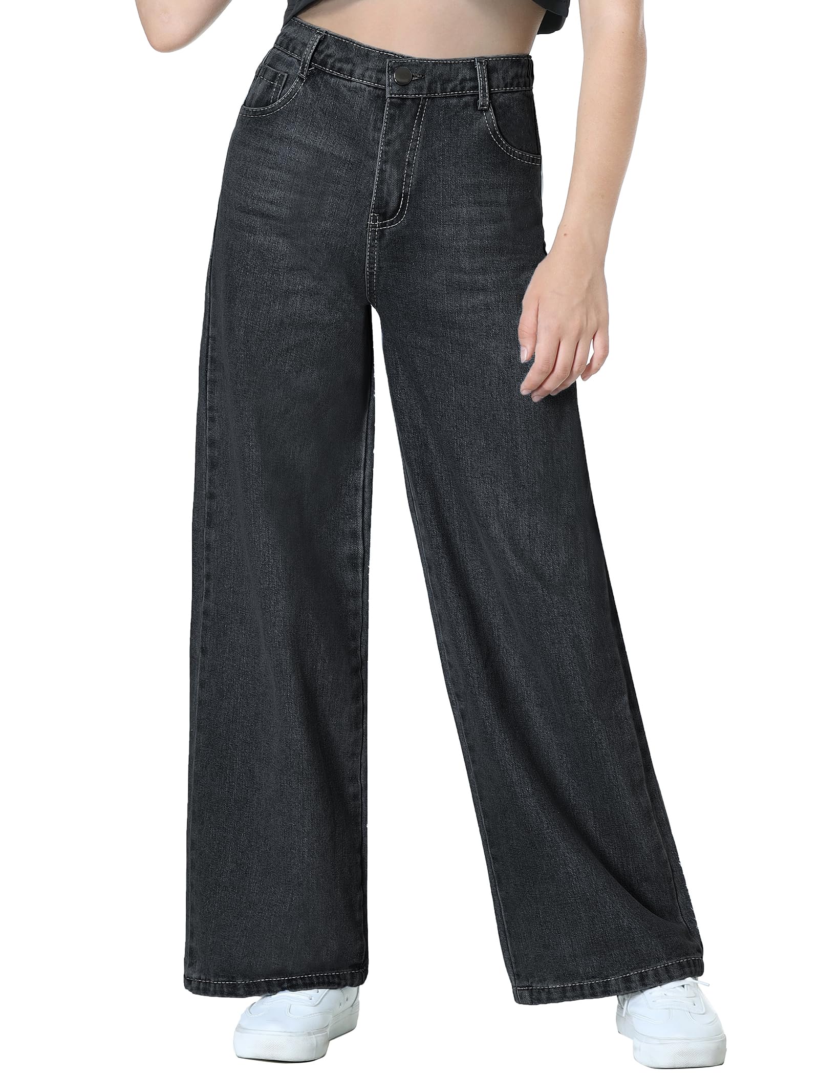 EXARUS Girls Jeans Wide Leg Baggy Pants Ripped Denim Teen 6-16Y
