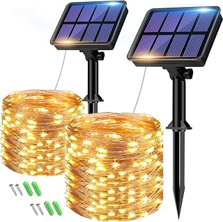 btfarm 2 Pack Solar String Lights Outdoor Garden, Total 16M/53FT 160 LED | Waterproof Copper Wire, 8 Modes Solar Powered Fairy Lights for Patio Yard Party Wedding Christmas Decoration, Warm White