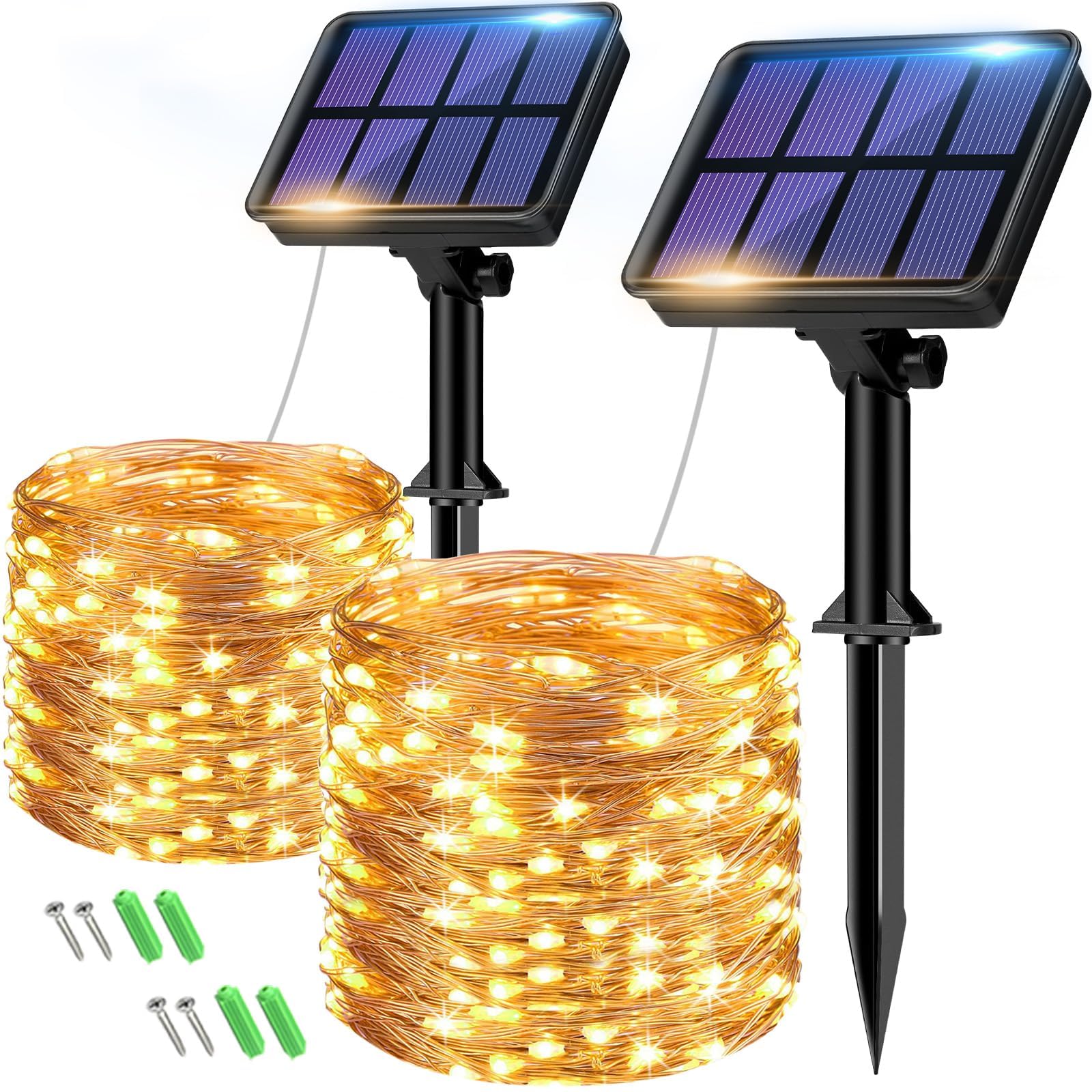 btfarm 2 Pack Solar String Lights Outdoor Garden, Total 16M/53FT 160 LED | Water