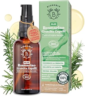 BIONOBLE Organic Rosemary Hair Oil - Stimulates Growth - 50 ml | 100% Natural and Pure - Rosemary Hair Growth Oil - Rosemary Oil for Hair Growth - Glass Bottle, Pipette, Pump