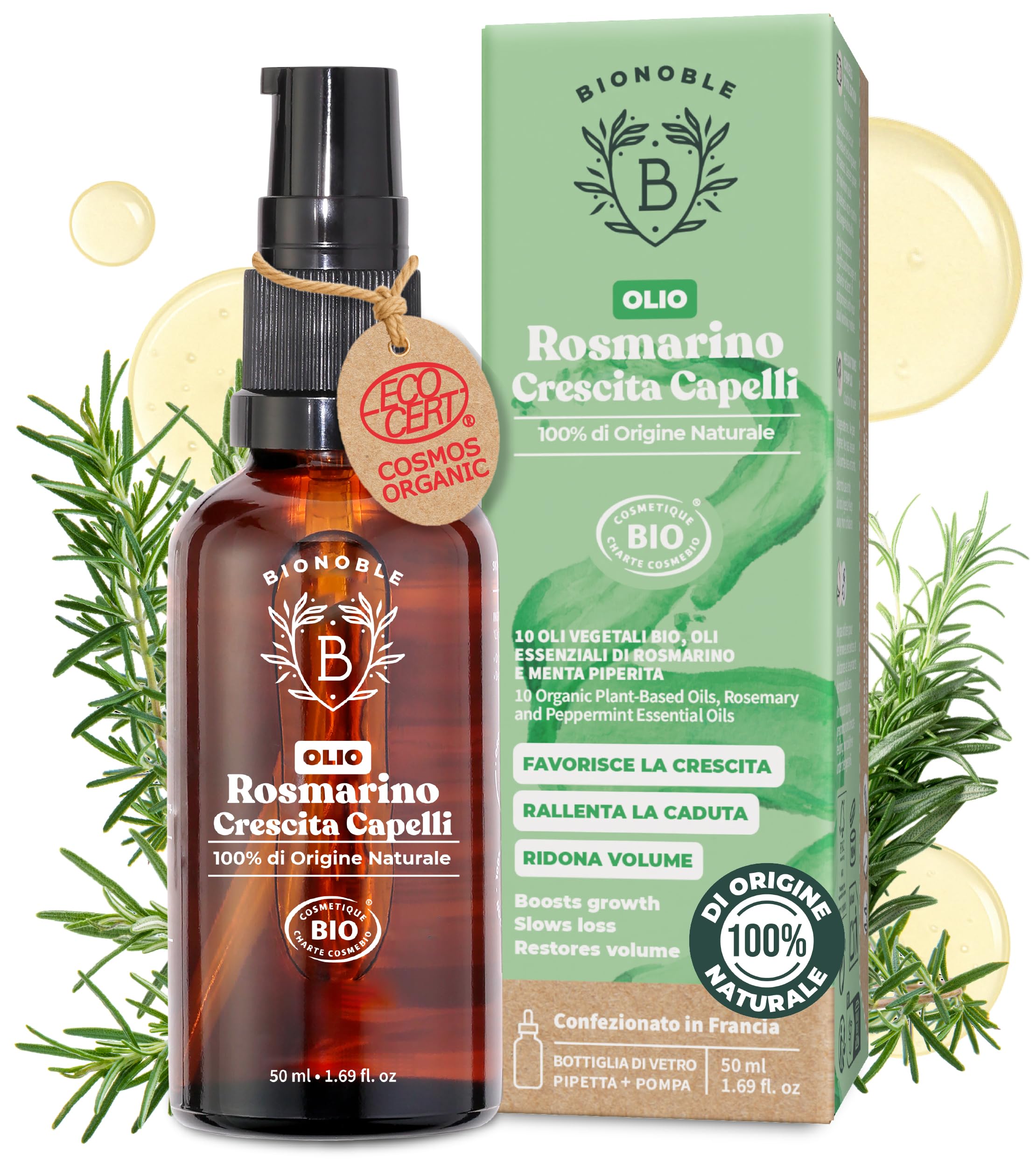 BIONOBLE Organic Rosemary Hair Oil - Stimulates Growth - 50 ml | 100% Natural an
