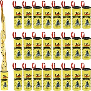 24PCS Fly Paper Strips, Sticky Fly Ribbons Traps | Fly Tape Trap Ribbons for Indoor and Outdoor