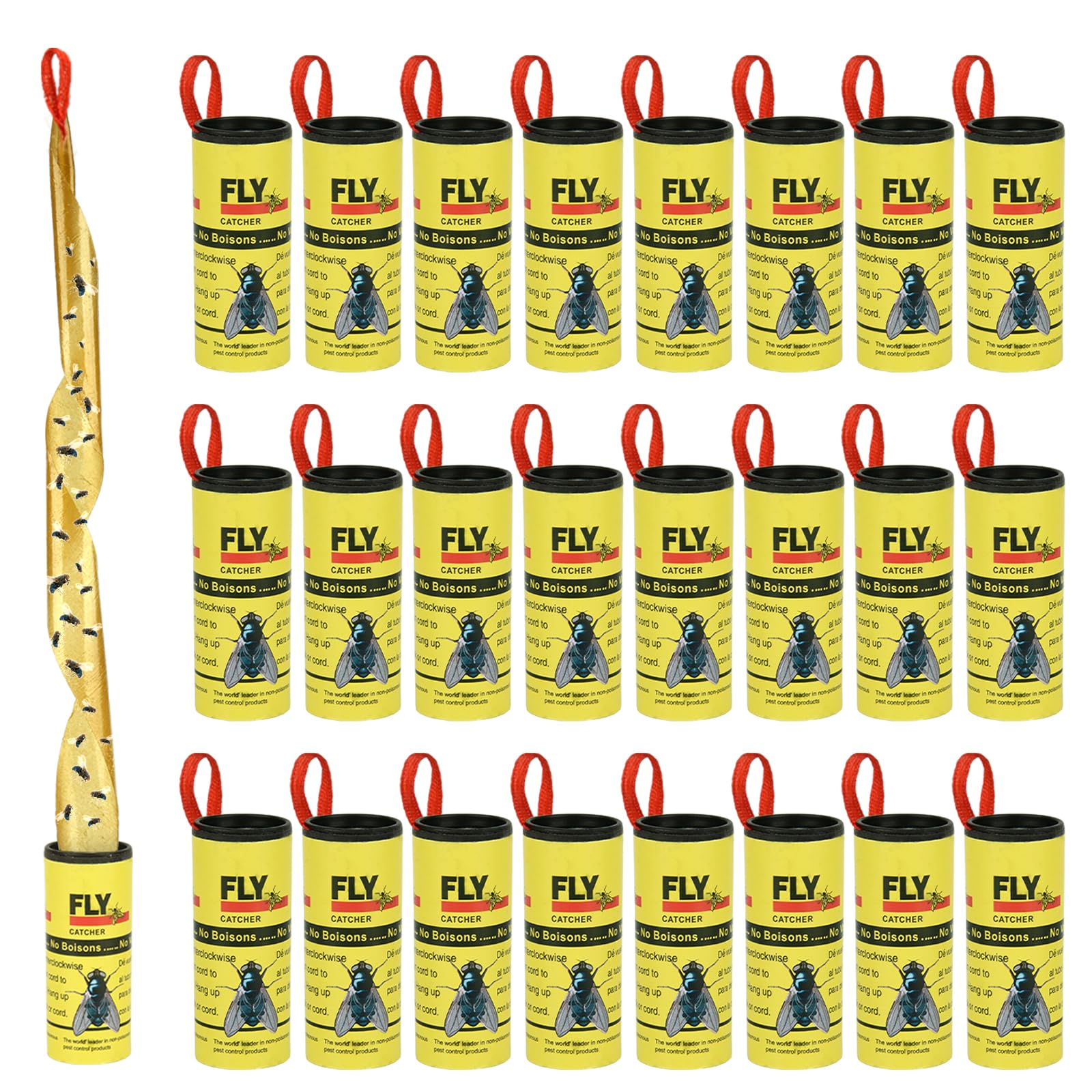 24PCS Fly Paper Strips, Sticky Fly Ribbons Traps | Fly Tape Trap Ribbons for Ind