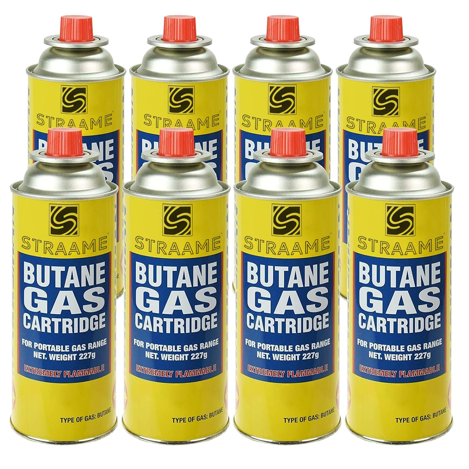 Straame Camping Gas Cartridges 227g, Portable Push-Fit Canisters, Pack of 8 | Un