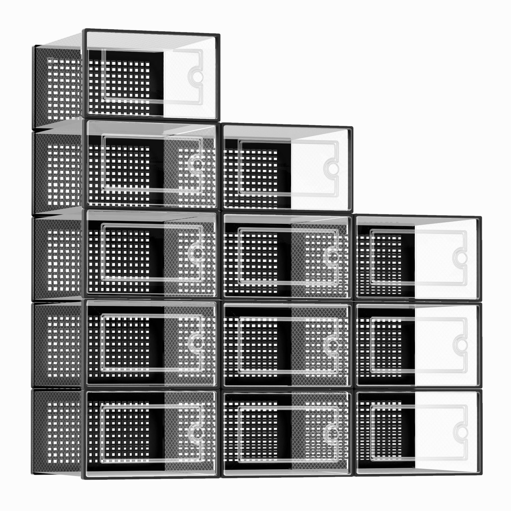 Kuject X-Large Shoe Storage Boxes 12 Pack, Clear Stackable Shoe Organizer | Drop