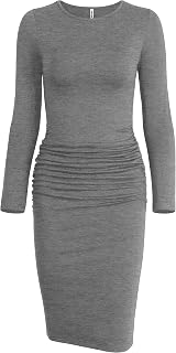 Missufe Women's Short Sleeve Ruched Casual Sundress Midi Bodycon T-shirt Dress US Size: