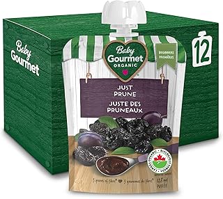 Baby Gourmet Organic Puree Baby Food Pouches - Simply Prune - No Added Sugar or Salt, Non GMO, No Fillers, Gluten Free, Kosher (128ml) 12-Pack