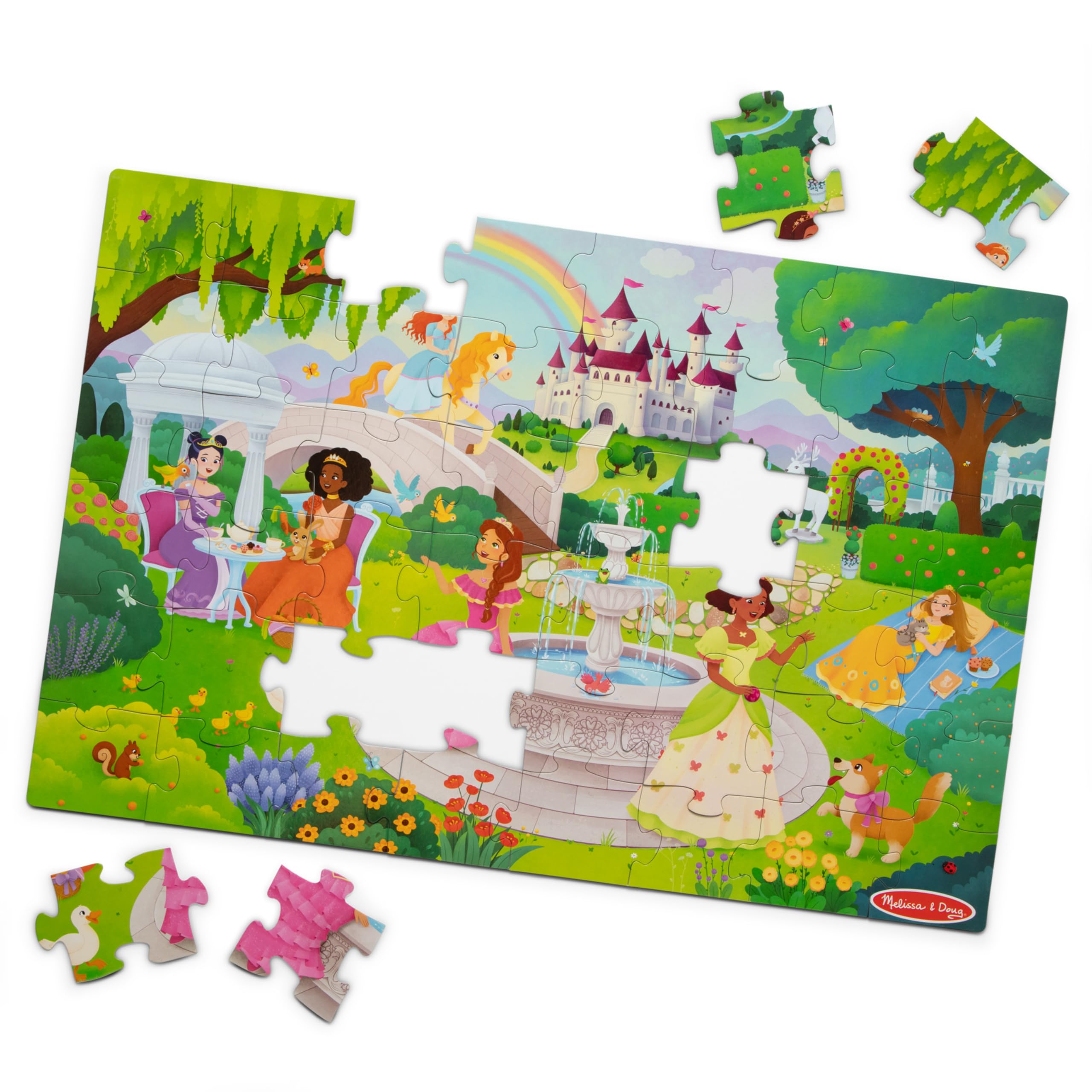 Melissa & Doug Fairy Tale Castle Jumbo Floor Puzzle 48-Piece Toy | 48 Wipe-Clean