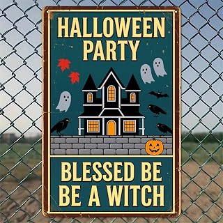 Halloween Vintage Aluminum Sign Sign Witch Castle Ghost Wall Art 8x12 Inch Home Office Garden Decor