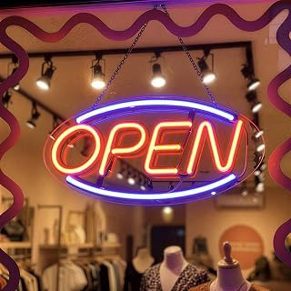 Open Sign for Business, Ultra Bright LED Window Sign, 18 In with Controller | Multi-Level Dimmable, Stainless Hanging Chain, for Store, Bar, Salon, Shop