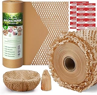 Besitek Honeycomb Packing Paper, 12" x 200 ft, Bubble Wrap Alternative | Ideal for moving supplies, shipping orders, gift wrapping, small businesses and everyday protective packaging