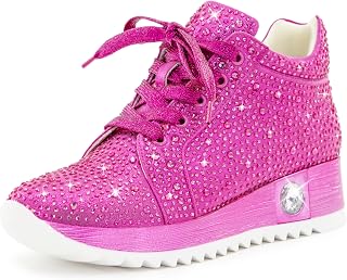 FINDVELL Women's Fashion Glitter Sneakers Platform Wedge Shoes Sparkly Rhinestone High Top Sneakers Trendy Sequin Shoes Wedding Bride Dress