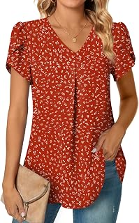 Anyally レディース サマー チュニック トップス ドレッシー カジュアル シフォン ブラウス プラスサイズ 半袖 Tシャツ レギンス用