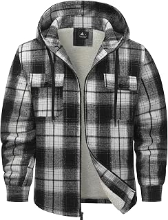 SwissWell Men Shirt Jacket Plaid Flannel Plaid Thick Lining Plush Casual Lined Men Hoodie Jacket Winter