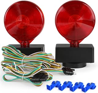 MAXXHAUL 12V IPX4 Magnetic Towing Light Kit – Dual Sided Red Brake &amp; Amber Flasher – For RVs, Utility Trailers, Boat Trailers, Flatbeds and More - (80778)